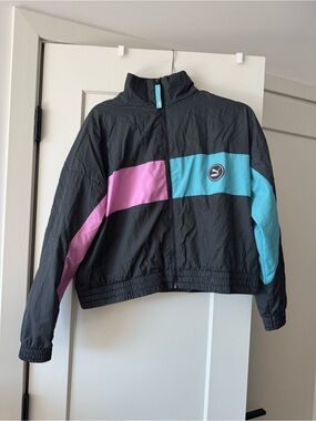 Puma Black Windbreaker with Pink & Turquoise Panels